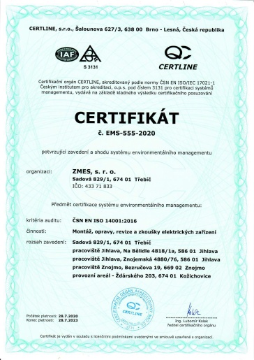 Certifikát ISO 14001 v češtině