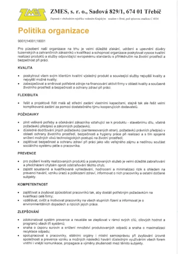 Politika IMS organizace
